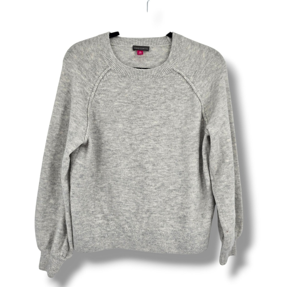 Vince Camuto Womens Light Gray Heather Raglan Balloon Sleeve Crewneck Sweater XS